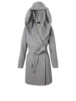 Alpaca Wool Midi Hooded Wrap Coat