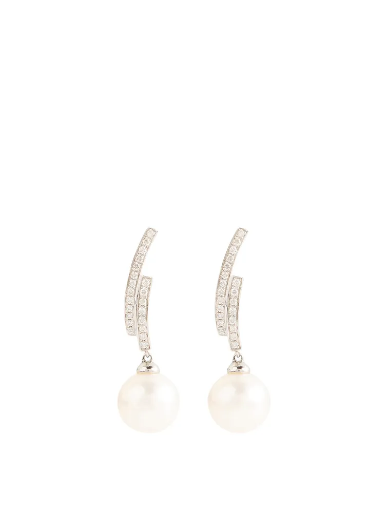 18K White Gold Pearl Earrings With Diamonds