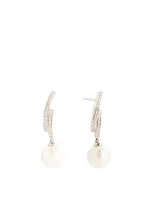 18K White Gold Pearl Earrings With Diamonds