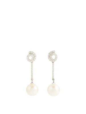 18K White Gold Pearl Earrings With Diamonds