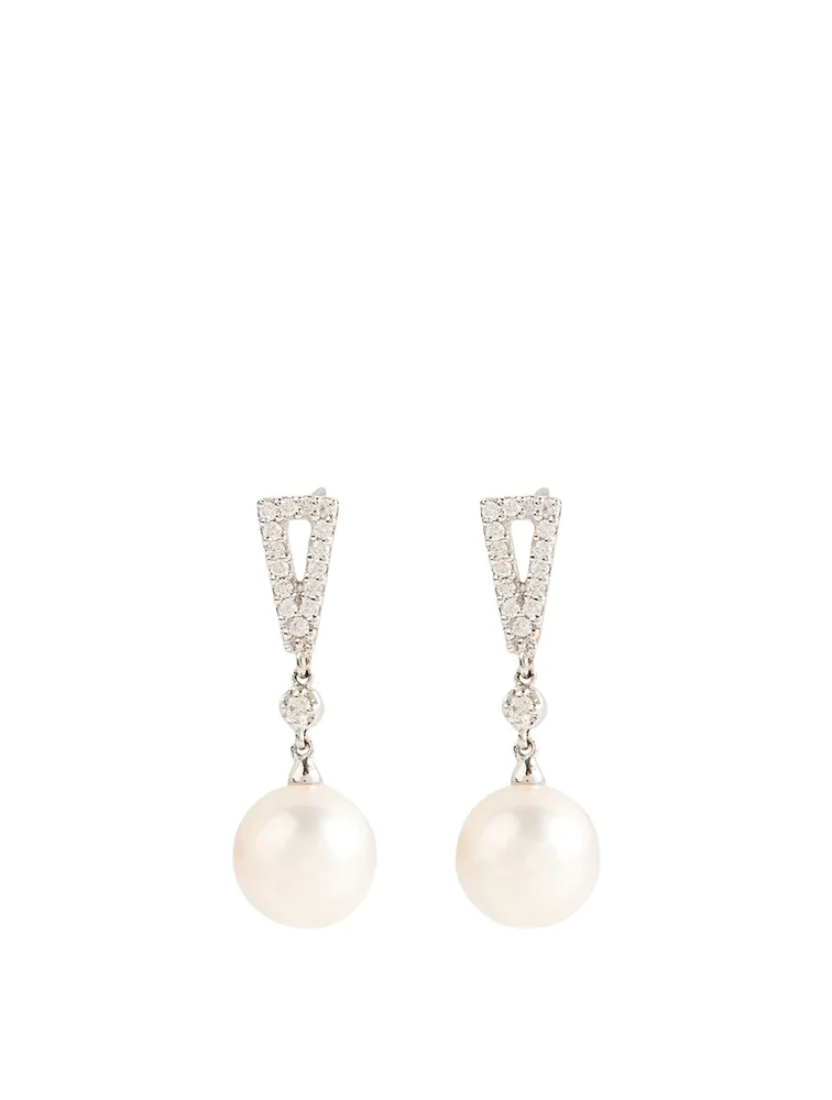 18K White Gold Pearl Earrings With Diamonds