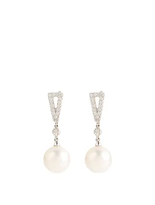 18K White Gold Pearl Earrings With Diamonds