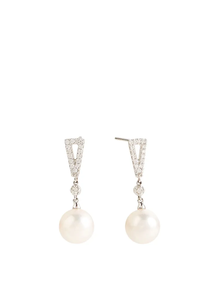 18K White Gold Pearl Earrings With Diamonds