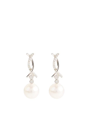 18K White Gold Pearl Earrings With Diamonds