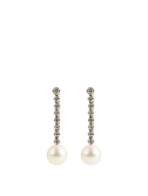 18K White Gold Pearl Earrings With Diamonds