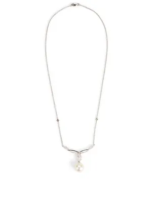 18K White Gold Necklace With Pearl And Diamonds