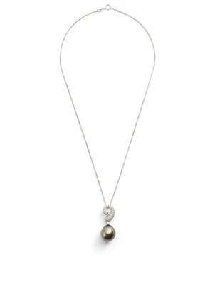 18K White Gold Pearl Pendant Necklace With Diamonds
