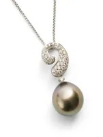 18K White Gold Pearl Pendant Necklace With Diamonds