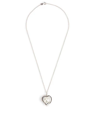 18K White Gold Pearl Pendant Necklace With Diamonds