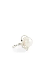 18K White Gold Pearl Ring With Diamonds