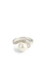 18K White Gold Pearl Ring With Diamonds