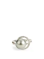 18K White Gold Pearl Ring With Diamonds