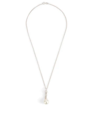 18K White Gold Pearl Pendant Necklace With Diamonds