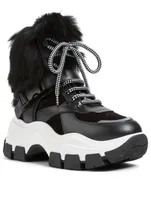 Leather And Suede Lace-Up Boots With Fur