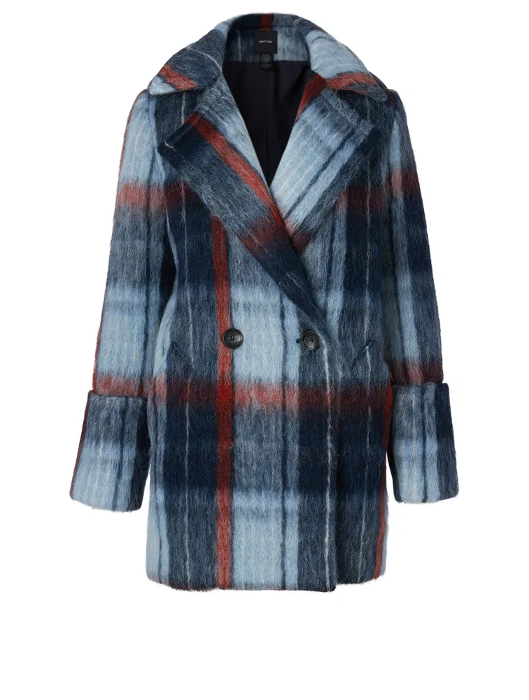 Wool Car Coat Plaid Print