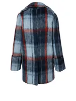 Wool Car Coat Plaid Print