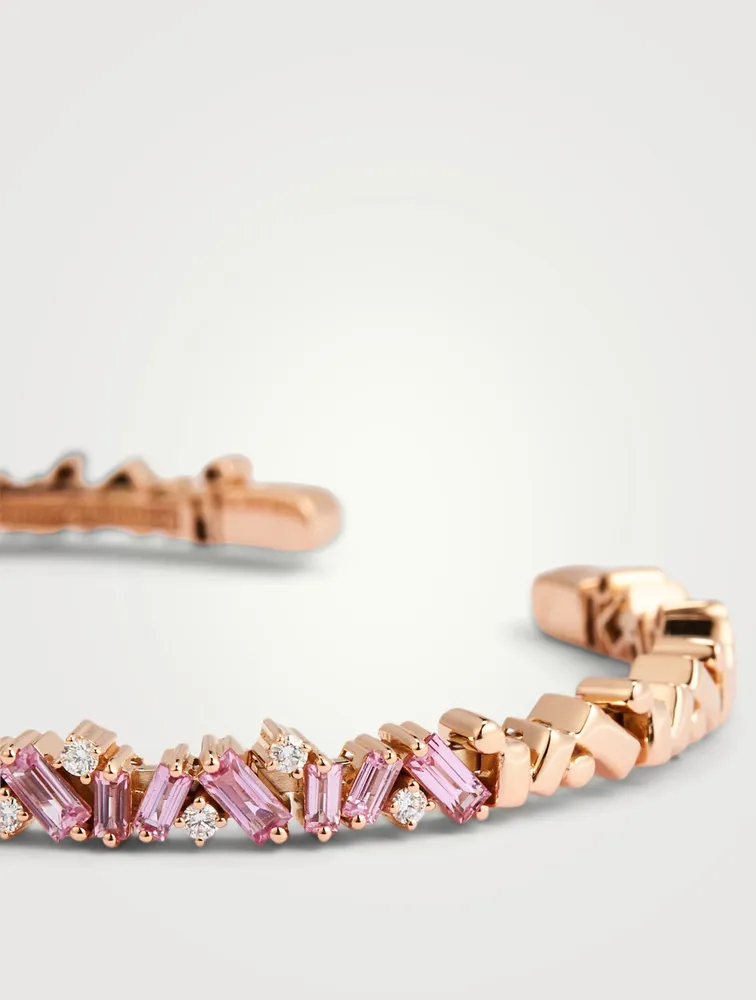 Fireworks 18K Rose Gold Frenzy Bangle Cuff Bracelet With Pink Sapphire And Diamonds