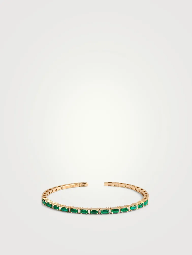 Fireworks 18K Yellow Gold Horizontal Baguette Emerald Bangle Bracelet