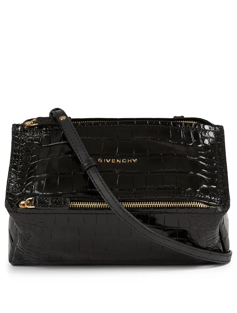 Mini Pandora Croc-Embossed Leather Bag