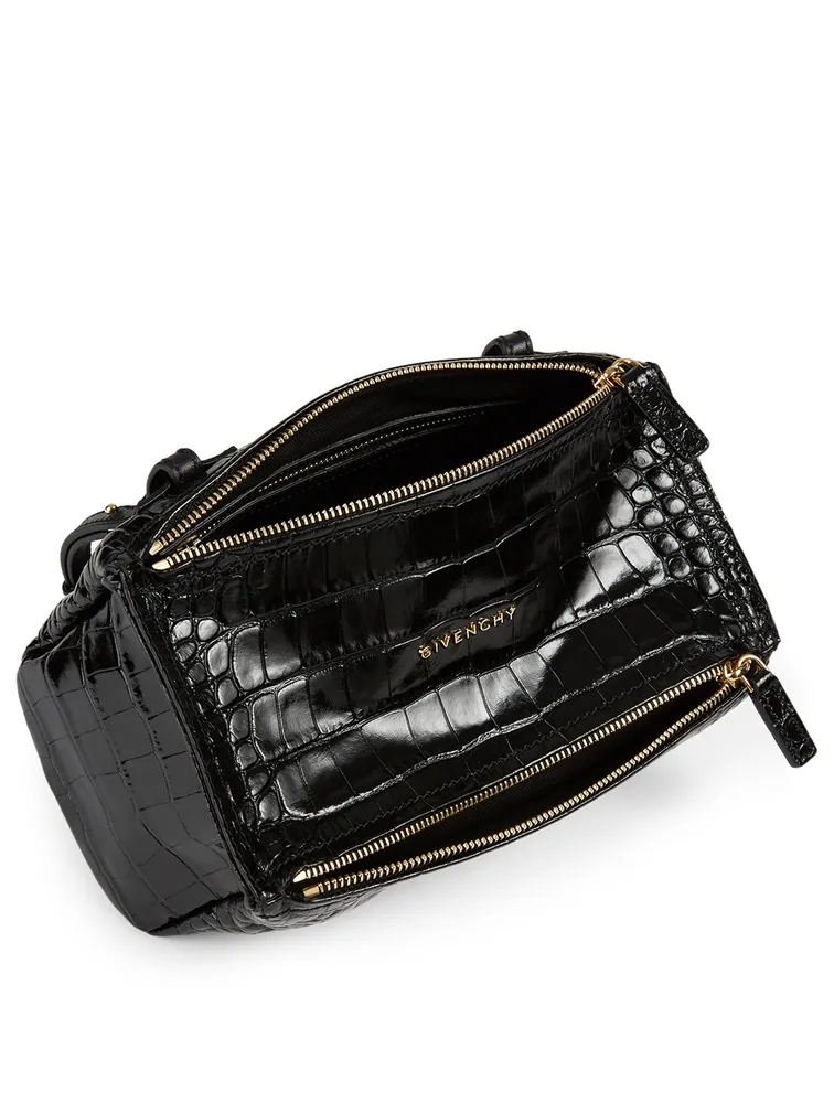 Mini Pandora Croc-Embossed Leather Bag