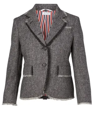 Cotton Tweed Blazer With Frayed Detail