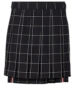 Wool Pleated Skirt Windowpane Print