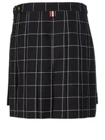 Wool Pleated Skirt Windowpane Print