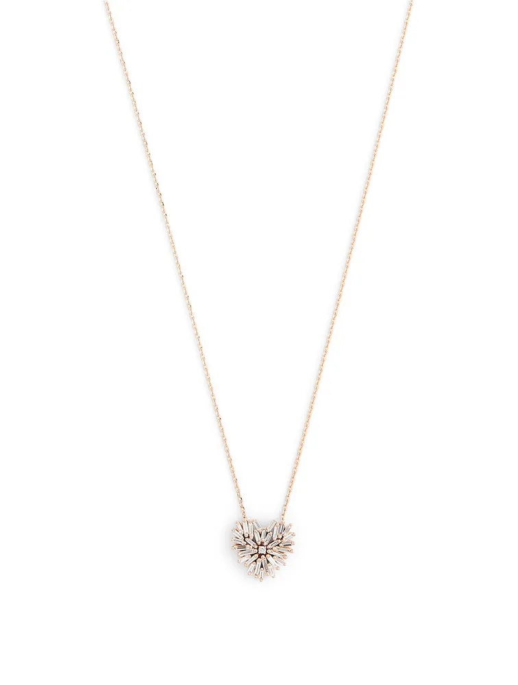 Small Fireworks 18K Rose Gold Heart Pendant Necklace With Diamonds