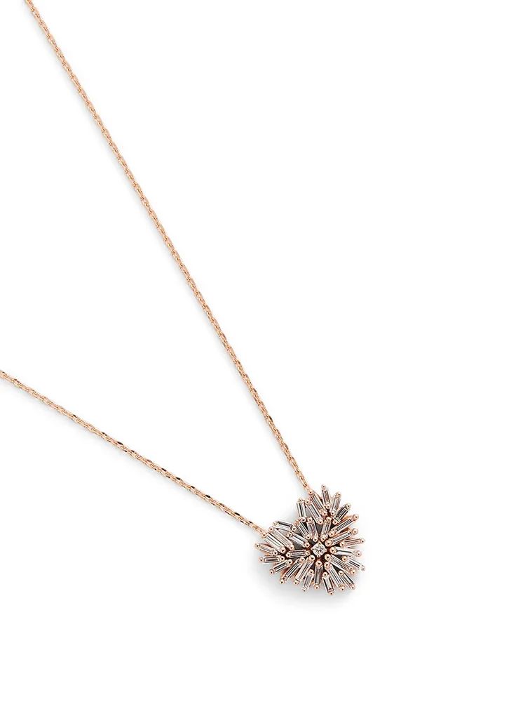 Small Fireworks 18K Rose Gold Heart Pendant Necklace With Diamonds