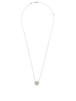 Small 18K White Gold Fireworks Heart Pendant Necklace With Diamonds