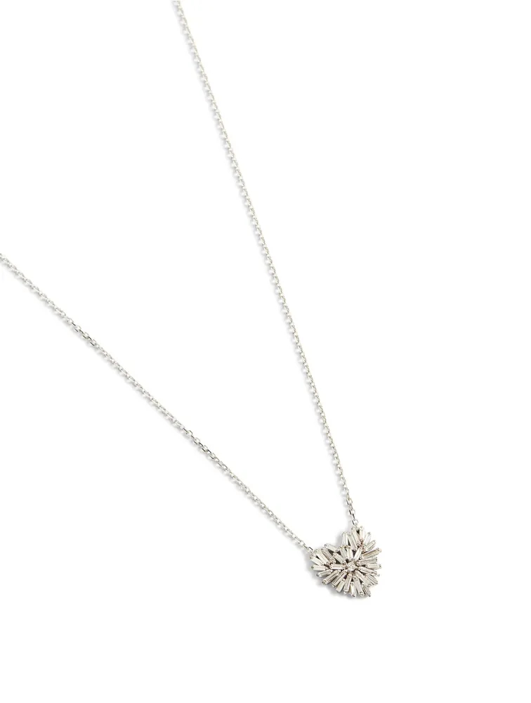 Small 18K White Gold Fireworks Heart Pendant Necklace With Diamonds