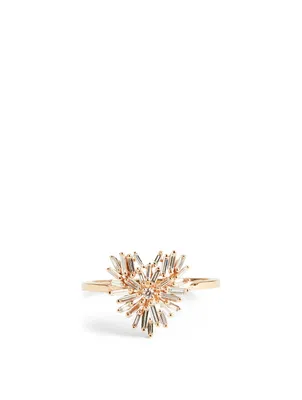 Small Fireworks 18K Rose Gold Heart Ring With Diamonds