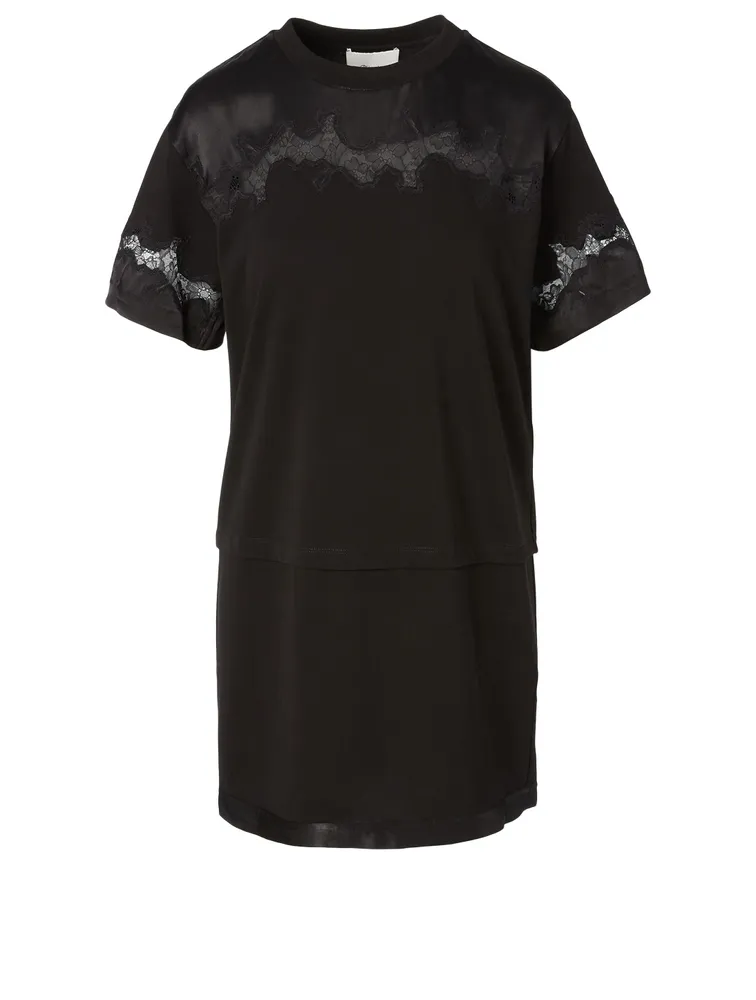 Satin T-Shirt Dress With Lace Insert