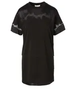 Satin T-Shirt Dress With Lace Insert