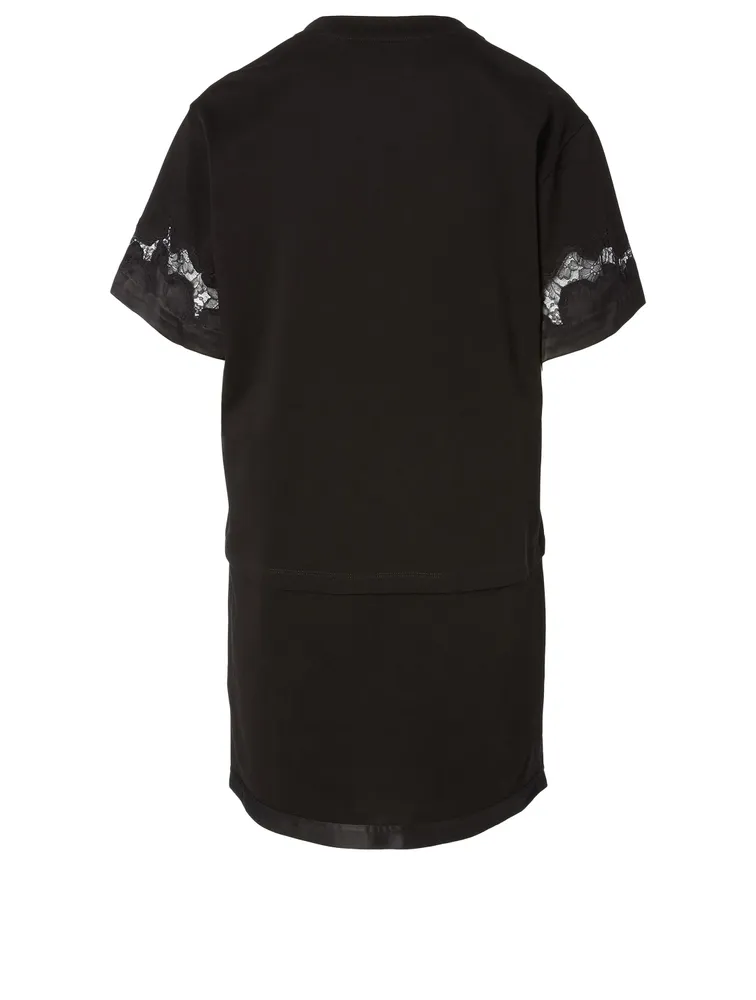 Satin T-Shirt Dress With Lace Insert
