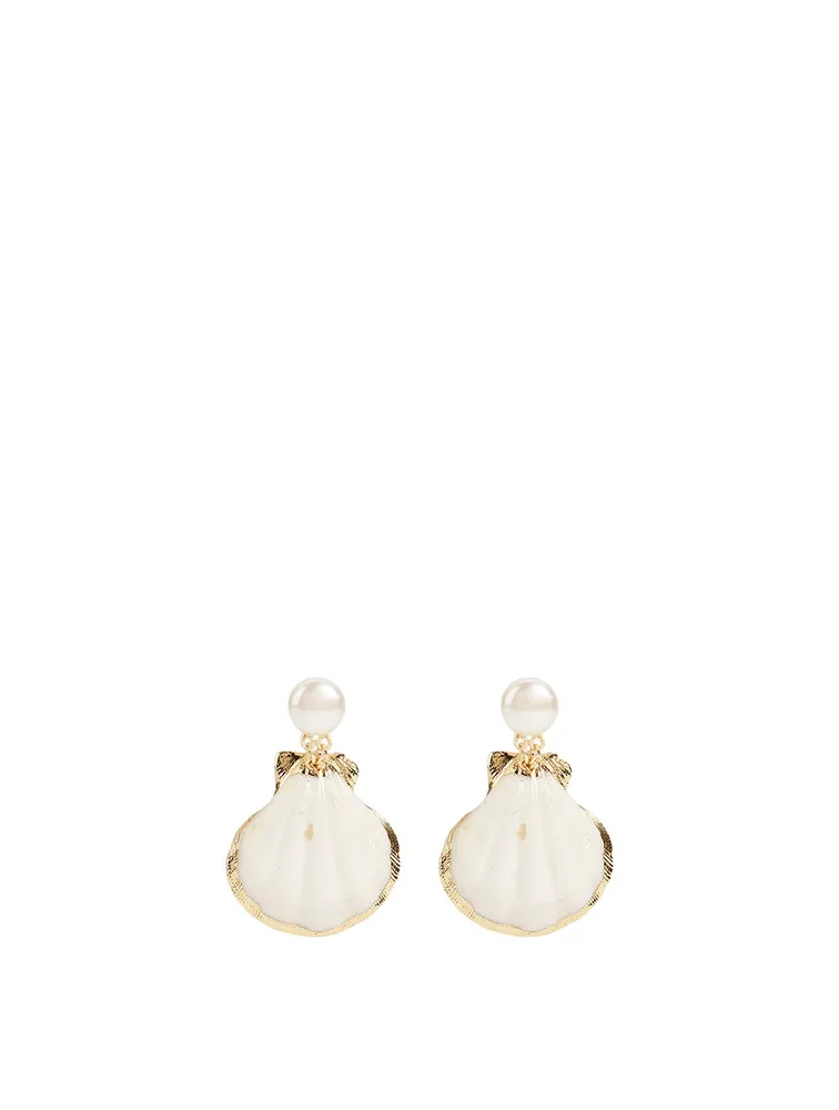 Treasures Of The Sea Gold-Plated Seashell Drop Earrings With Pearls