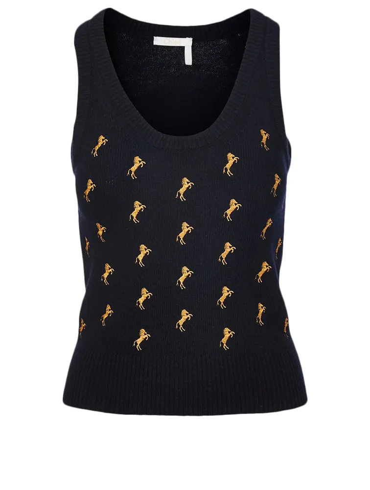 Wool Tank Top With Horse Embroidery