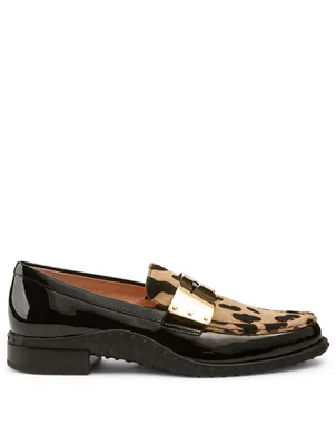 Patent Leather And Calf Hair Loafers Leopard Print
