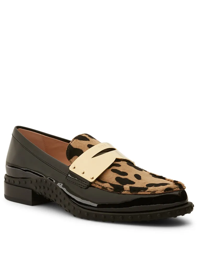 Patent Leather And Calf Hair Loafers Leopard Print