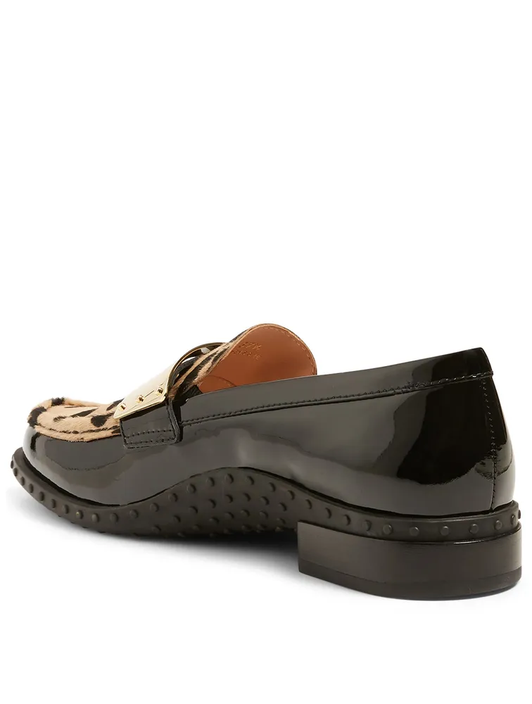 Patent Leather And Calf Hair Loafers Leopard Print