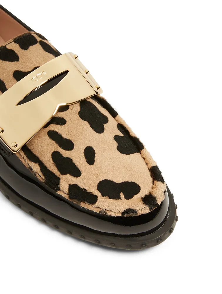 Patent Leather And Calf Hair Loafers Leopard Print