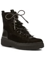 Suede Lace-up Trekking Boots With Shearling