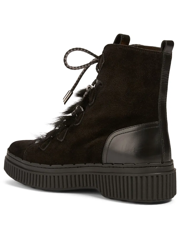 Suede Lace-up Trekking Boots With Shearling