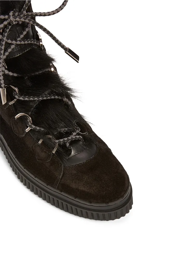 Suede Lace-up Trekking Boots With Shearling