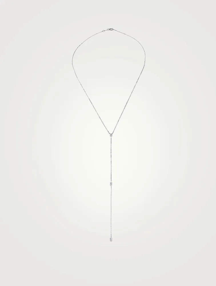 18K White Gold Pear And Double Marquis Long Lariat Necklace With Diamonds