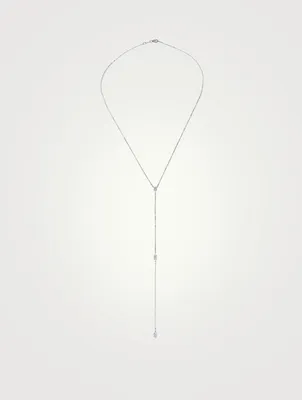 18K White Gold Pear And Double Marquis Long Lariat Necklace With Diamonds