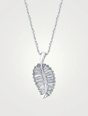 Classic 18K White Gold Palm Leaf Pendant Necklace With Diamonds