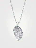 Classic 18K White Gold Palm Leaf Pendant Necklace With Diamonds