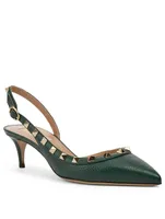 Rockstud Leather Slingback Pumps