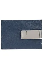 Saffiano Leather Card Holder With Clip